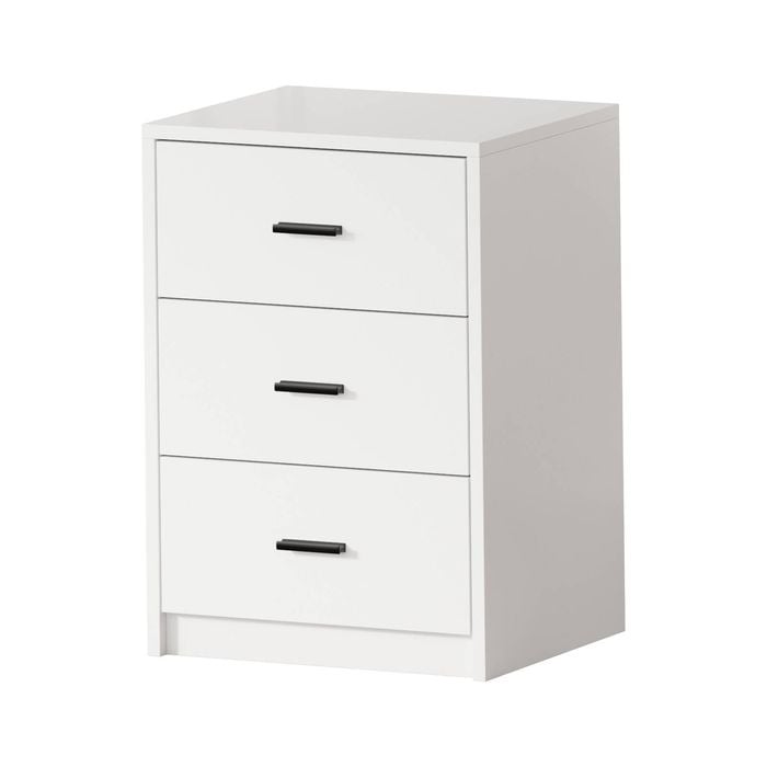Oikiture Bedside Table 3 Drawers Nightstand Bedroom Storage Side End White