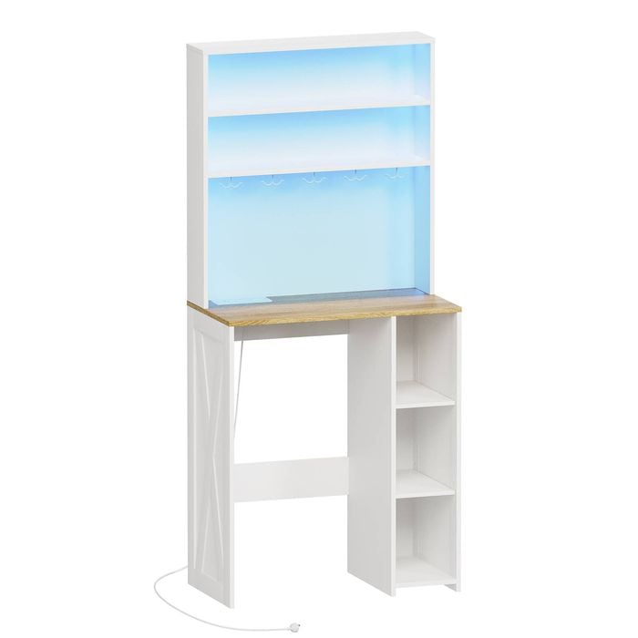 Advwin Bakers Rack with Mini Fridge Stand and Power Outlets  White+Oak