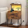 Ufurniture Side Table with Charging Station and LED Lights Bedside Table Black