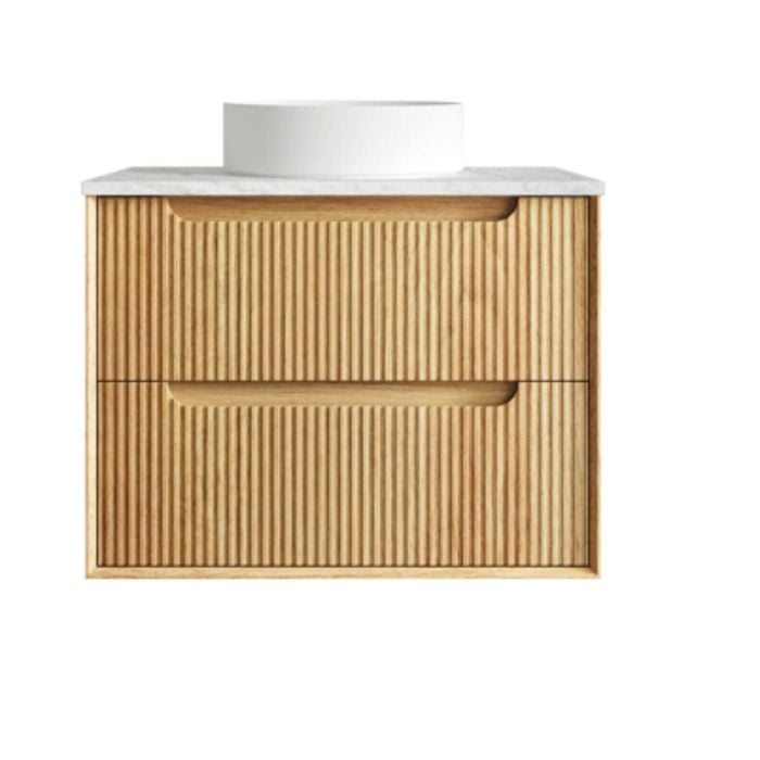 Attica Baia 750mm English Oak Fluted Vanity With Carrara Stone Top 