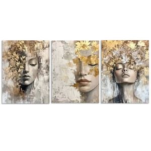 3pcs Golden and gray girl Art Painting  Print 100% Australian Made 3 x 40x60cm (Metal Print)
