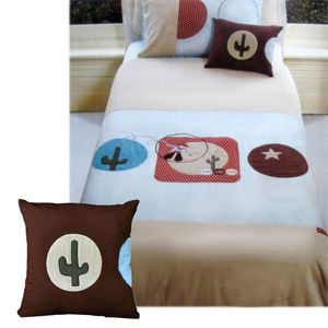 Happy Kids Wild Wild West Latte Embroidered Quilt Cover Set Single with Bonus Cushion