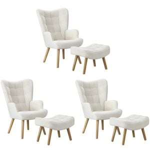 Oikiture 3x Armchair Lounge Chair Ottoman Accent Armchairs Sherpa Sofa White