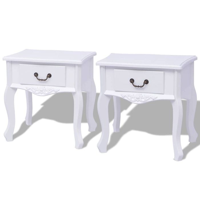 vidaXL 2x Bedside Cabinets White Bedroom Nightstand Drawer End Table