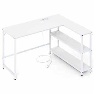 Costway L Computer Desk Shelves Modern Study Writing Charging Station