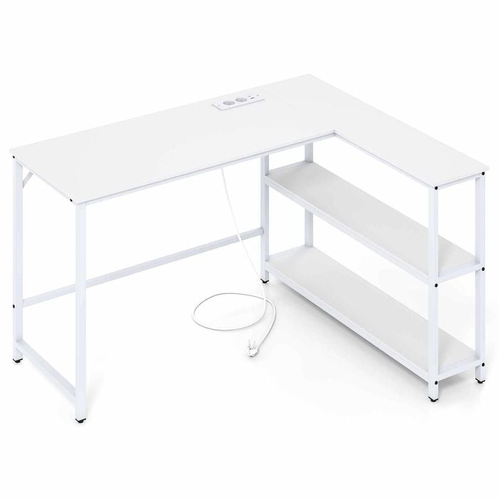 Costway L Computer Desk Shelves Modern Study Writing Charging Station
