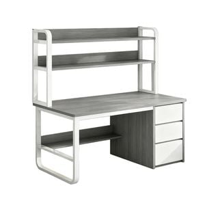 Leaf Living Livara Bookshelf Computer Desk 120cm 2-in-1 Space-saving Design, Thickened Panels, Steel Frame - Grey