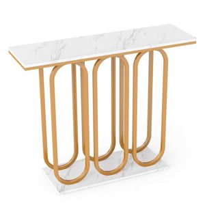 Costway Console Table Faux Marble Entryway Side Table Heavy-Gold