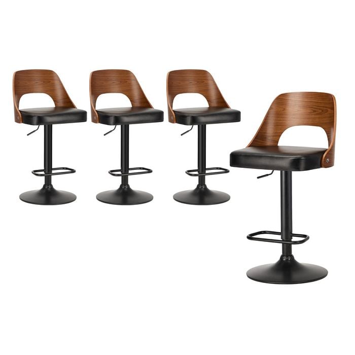 Oikiture 4x Bar Stools Swivel Gas Lift Leather Padded Black ARC