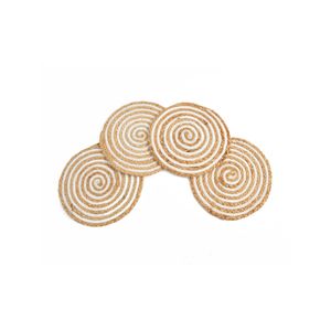Yarra Textiles Set of 4 Round 100% Jute/Cotton Wicker Placemats - Life  25cm Beige