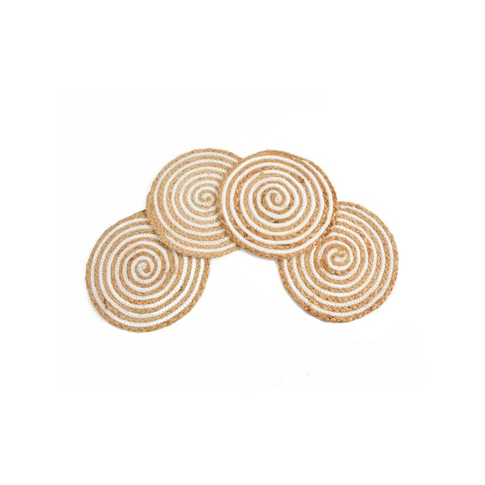 Yarra Textiles Set of 4 Round 100% Jute/Cotton Wicker Placemats - Life  25cm Beige