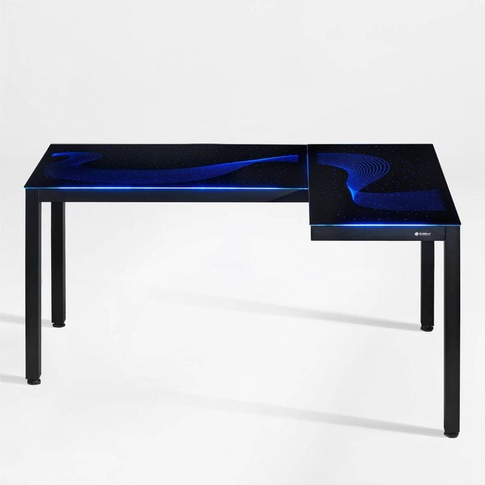 Eureka Gtg L Shaped Glass Led Gaming Desk - Right