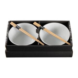 Omotenashi Kyo Sendan Set of 2 Donburi Bowls & Chopsticks - White