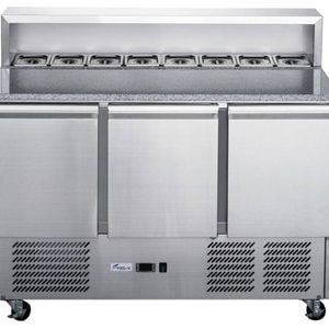 FED-X Three Door Salad Prep Fridge with Marble Top 