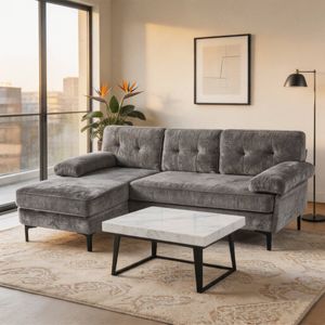 Advwin 200cm 3 Seater Sofa Chenille Lounge Couch w/ Reversible Chaise Grey