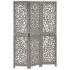 vidaXL Solid Mango Wood Hand carved 3-Panel Room Divider Grey 120x165cm Screen
