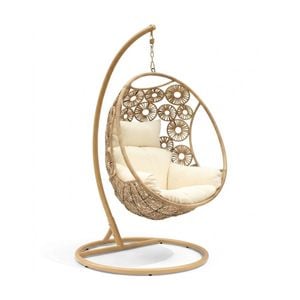 Havana Hanging Egg Chair - Sand With Cream Cushions