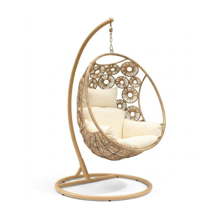 Havana Hanging Egg Chair - Sand With Cream Cushions