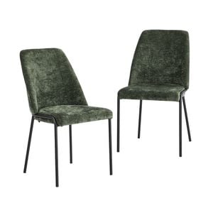 Oikiture Set of 2 Dining Chairs Chenille Fabric Green