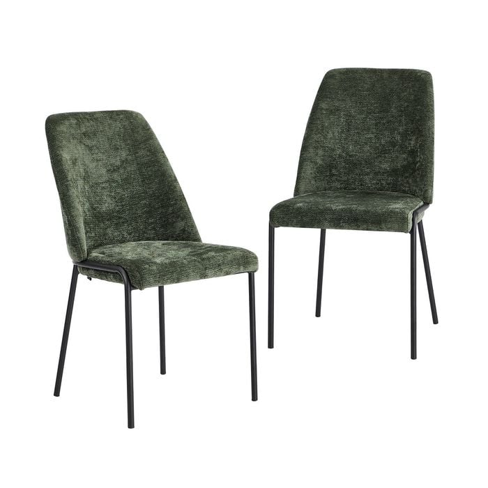 Oikiture Set of 2 Dining Chairs Chenille Fabric Green