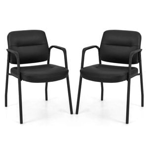 Costway 2x PU Conference Chairs Reception Guest Chair Set Padded Cushion