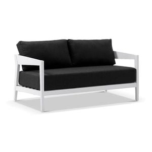 Bronte 2 Seater Outdoor Aluminium Lounge White & Denim Grey Cushions