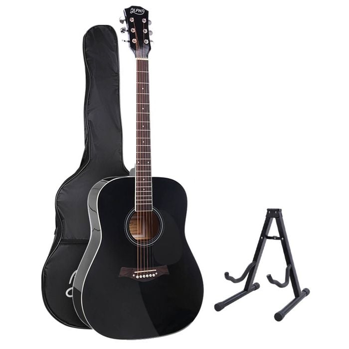 Alpha Acoustic Guitar 41in with Stand - Black