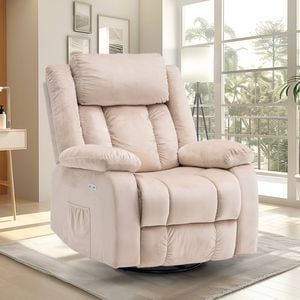 Advwin Recliner Chair Velvet Rocking Sofa Couch Rotatable Lounge Armchair Beige