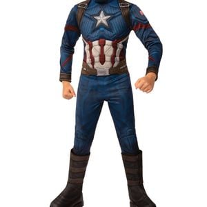 Captain America Deluxe Halloween Costume Child Official Marvel Padded Jumpsuit with Mask and Belt, 3-5 Years