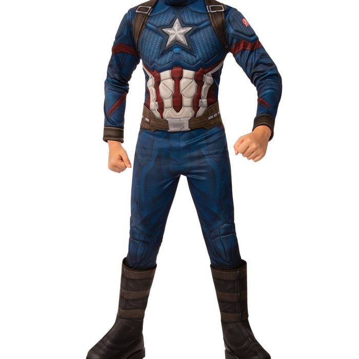 Captain America Deluxe Halloween Costume Child Official Marvel Padded Jumpsuit with Mask and Belt, 3-5 Years
