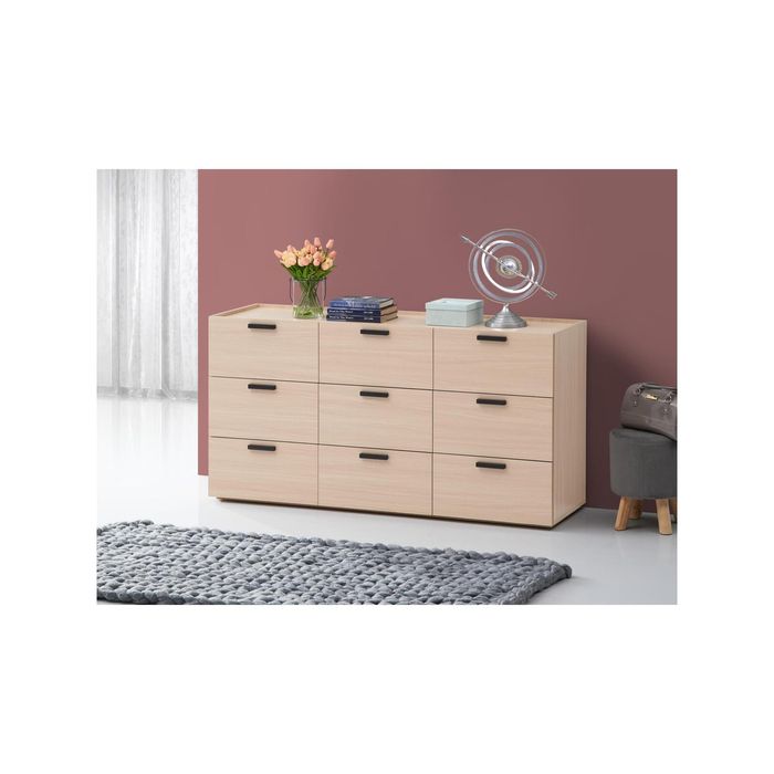 Marlon Chest 9 Drawers Modern Lowboy Storage Dresser Storage Cabinet woodgrain