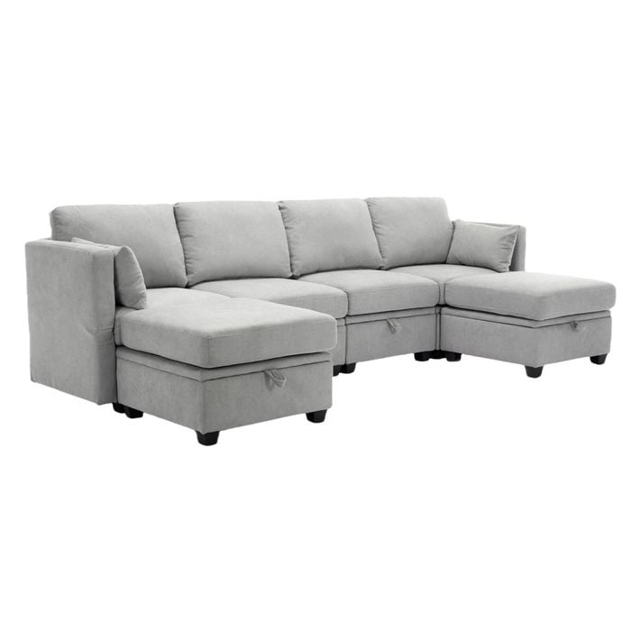 Homfurn 4 Seater Modular Sofa with Storage, Grey