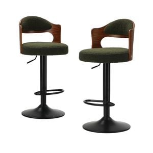 Oikiture 2X Bar Stools Gas Lift Green Boucle