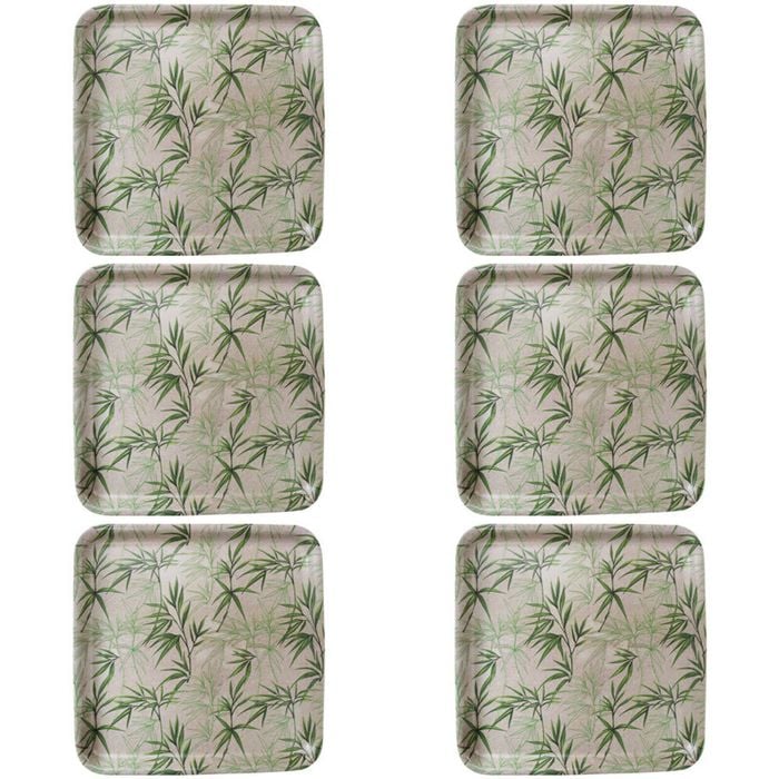 6PK LVD Melamine/Bamboo Square Serving Tray 33x33cm - Leaves