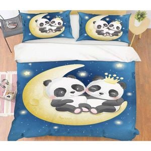 3D Moon Cartoon Panda 100 Bed Pillowcases Quilt Queen Size