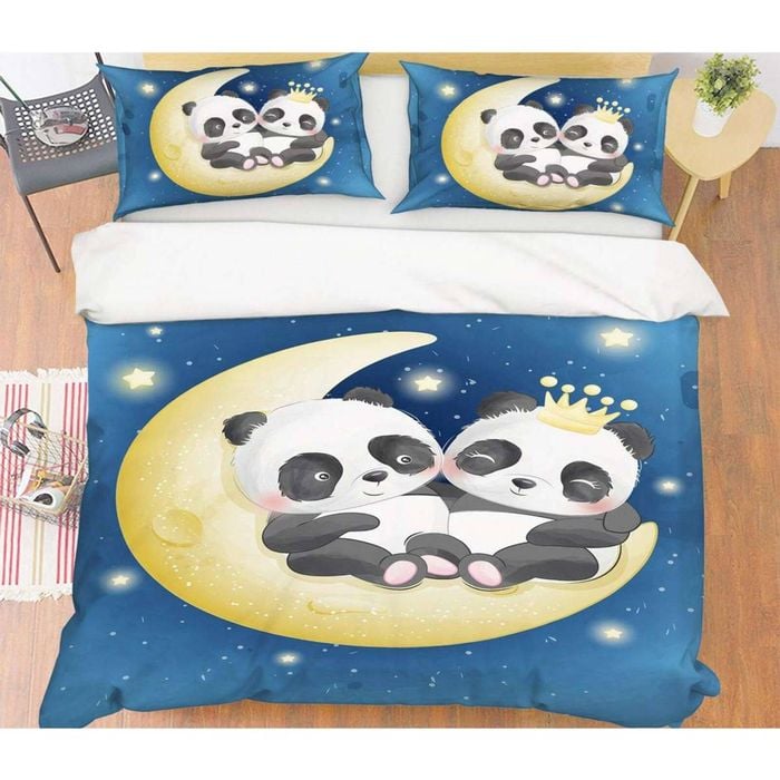 3D Moon Cartoon Panda 100 Bed Pillowcases Quilt Queen Size