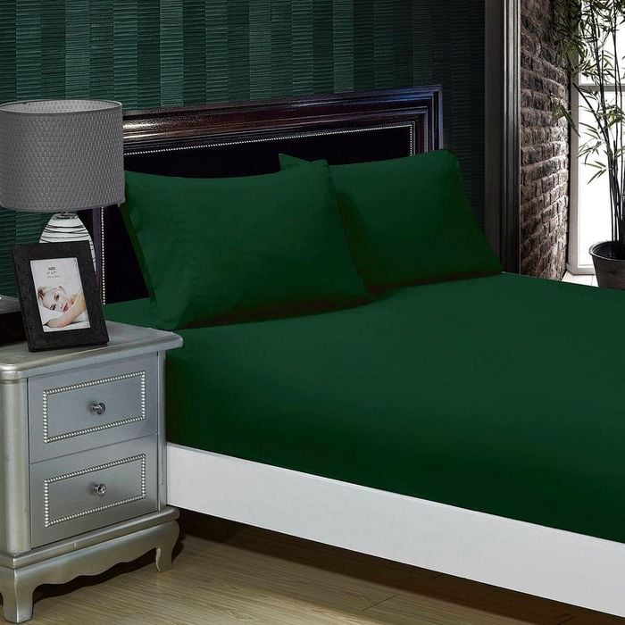 Fabric Fantastic 1000tc Ultra Soft Queen Size Bed Dark Green Fitted Sheet & 2 Pillowcases Set