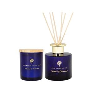 Nicola Spring Scented Candle & Reed Diffuser Set 130g - Patchouli & Rosewood - Sweet Creamy Scent Long Burn