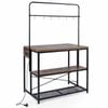 Costway Kitchen Island Power Outlet Coffee Bar Dining Table Bakers Rack