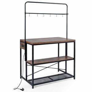 Costway Kitchen Island Power Outlet Coffee Bar Dining Table Bakers Rack