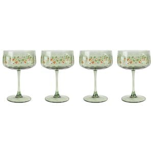 2x 2pc Urban Enchanted Garden Floral Coupe Champagne Drinking Glasses 16cm Green