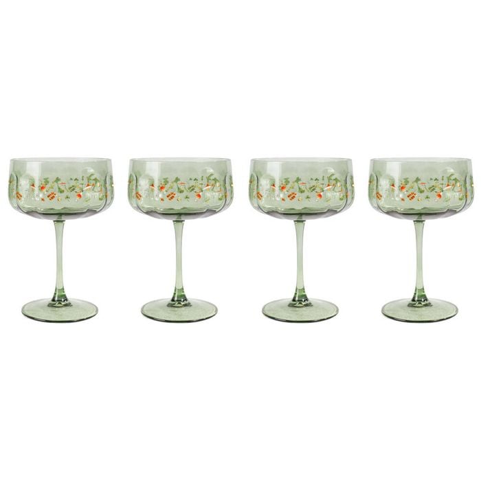 2x 2pc Urban Enchanted Garden Floral Coupe Champagne Drinking Glasses 16cm Green