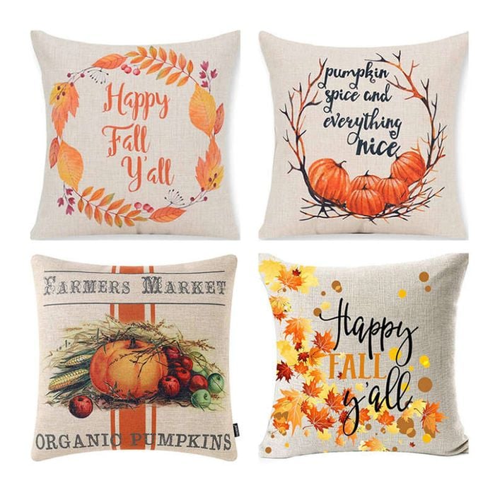 Catzon 4 Pcs Autumn Throw Pillow Covers Linen Thanksgiving Day Decor-Set 4
