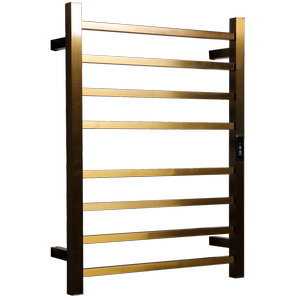 Hotwire 80W 700 x 530mm Gold 8 Bar Flat Square Heated Towel Rail with Timer