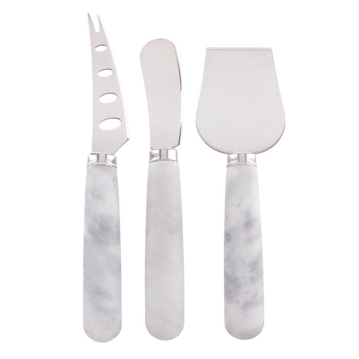 Davis & Waddell Nuvolo Marble Long Cheese Knives 3pcs Set White Grey & Silver 18x2x2cm/16.3x2x2cm/16x3x4.8cm