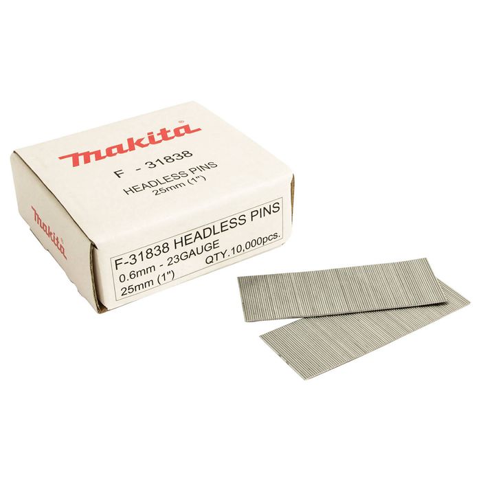 Makita 25mm F-31838 Headless Galvanised 23GA Pin Nail - 10000 Pack
