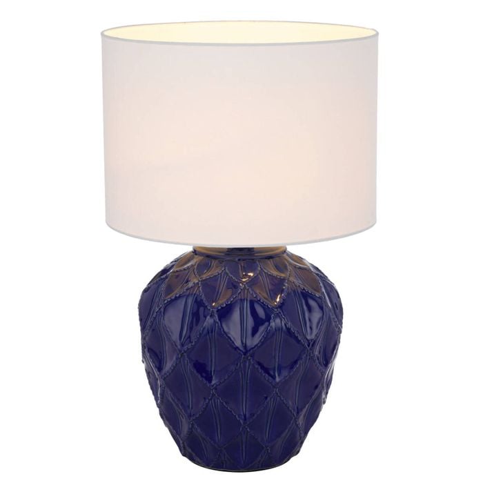 Telbix Diaz Modern Table Desk Lamp Light Fabric Ceramic Blue White Gloss