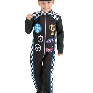 Racing Car Driver Boys Black Costume Jumpsuit - Medium