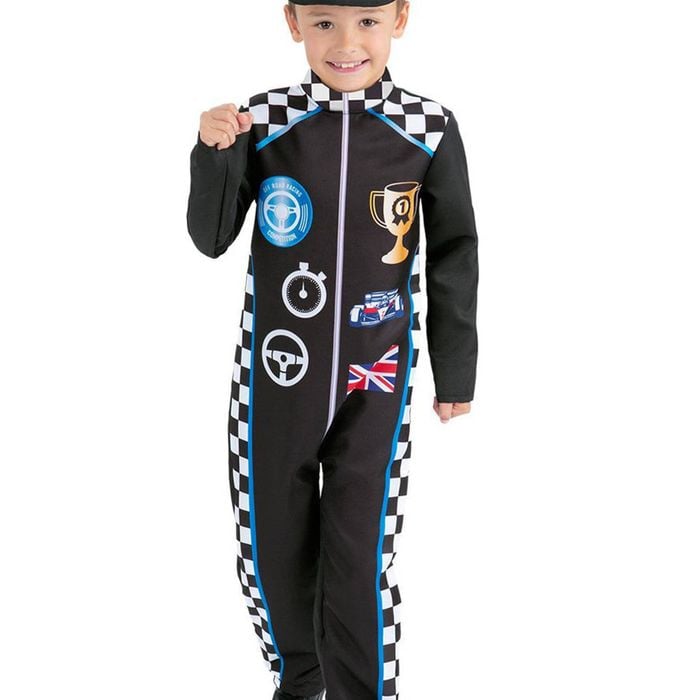 Racing Car Driver Boys Black Costume Jumpsuit - Medium