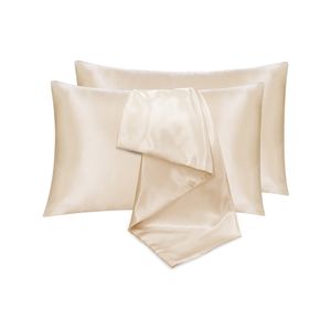 LINENOVA Satin Pillow Case Queen Size Pair Beige